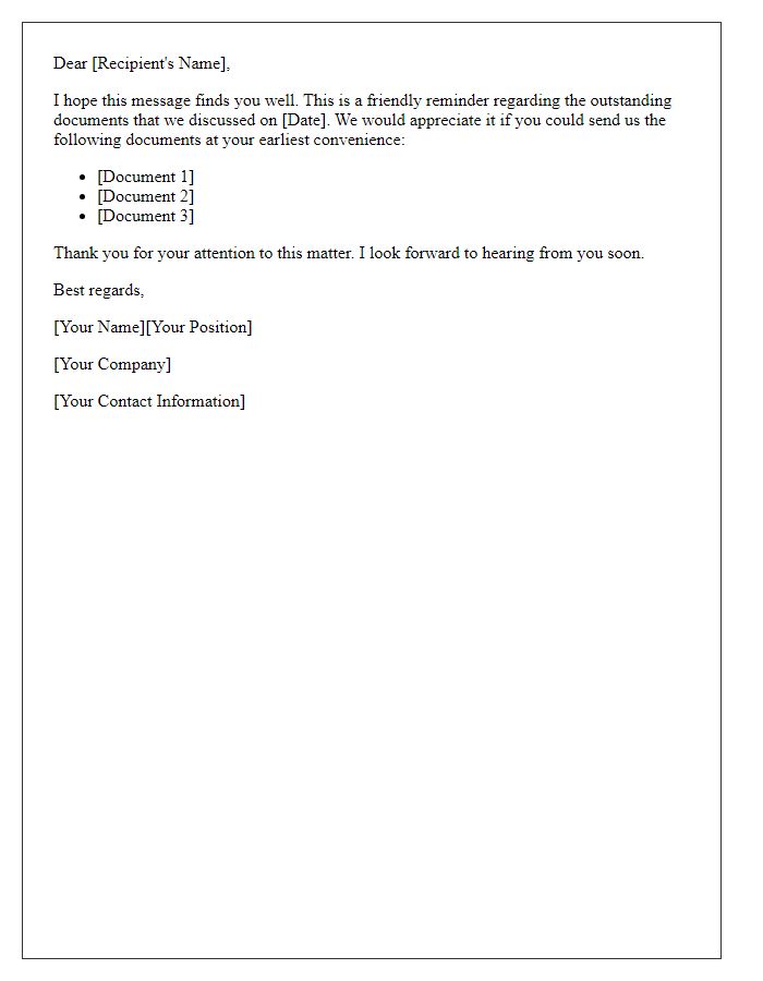 Letter template of reminder for outstanding documents