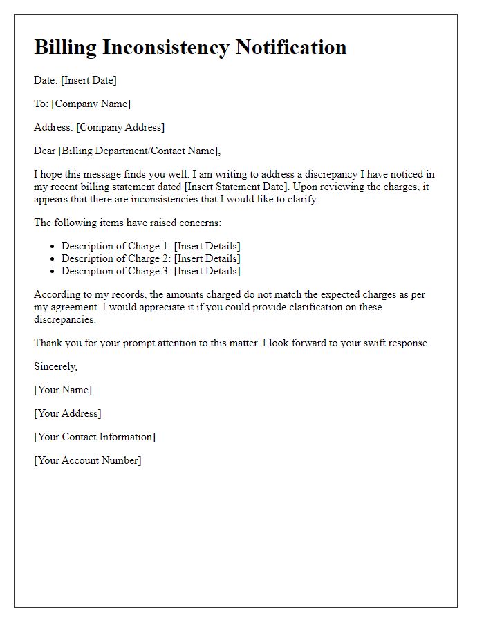 Letter template of addressing billing inconsistencies