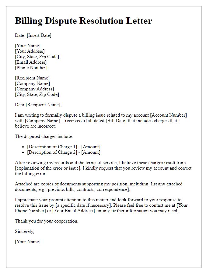 Letter template of resolving billing disputes
