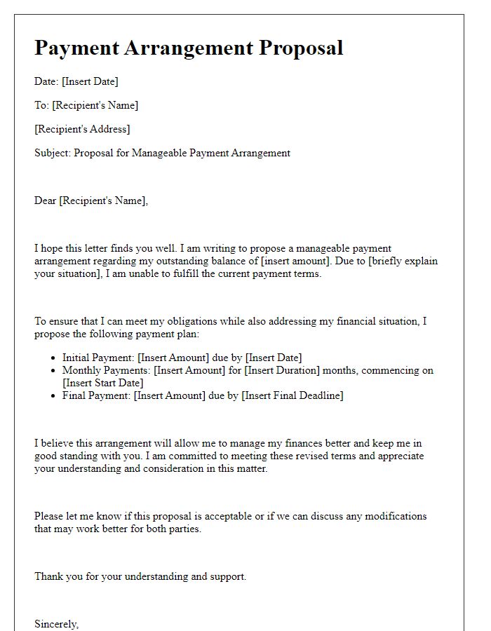 Letter template of proposal for a manageable payment arrangement