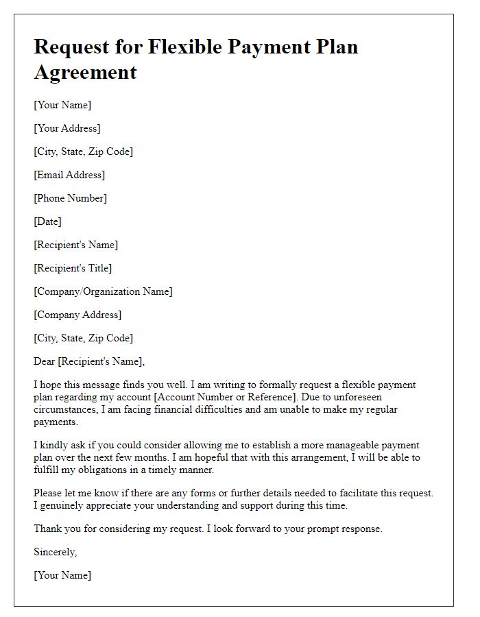 Letter template of request for a flexible payment plan agreement