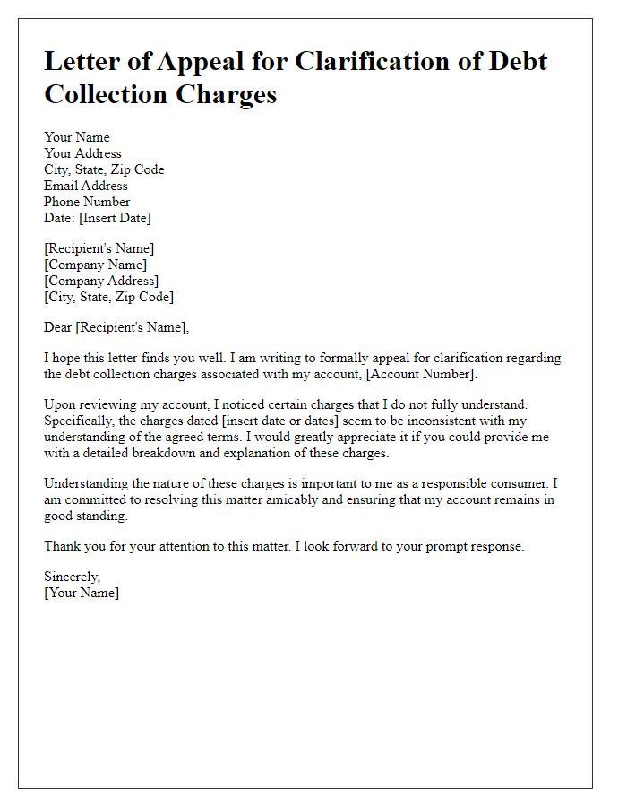 Letter template of Appeal for Clarification of Debt Collection Charges