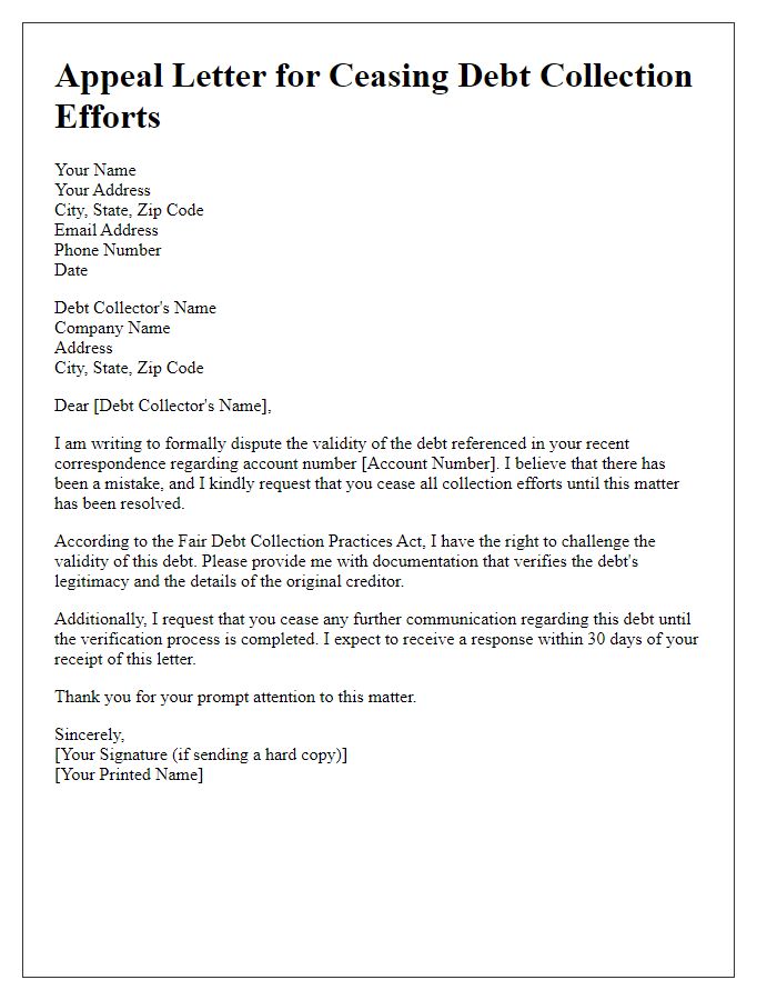 Letter template of Appeal Letter for Ceasing Debt Collection Efforts