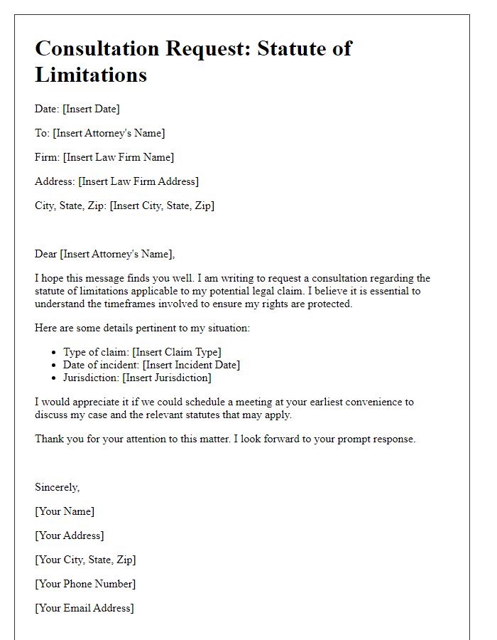 Letter template of statute of limitations consultation request