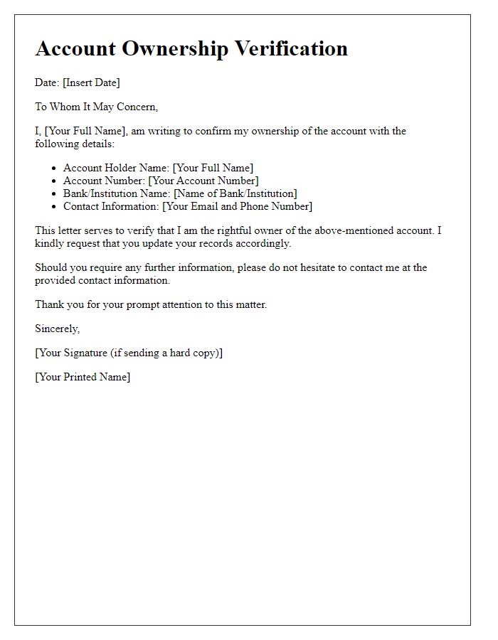Letter template of account ownership verification