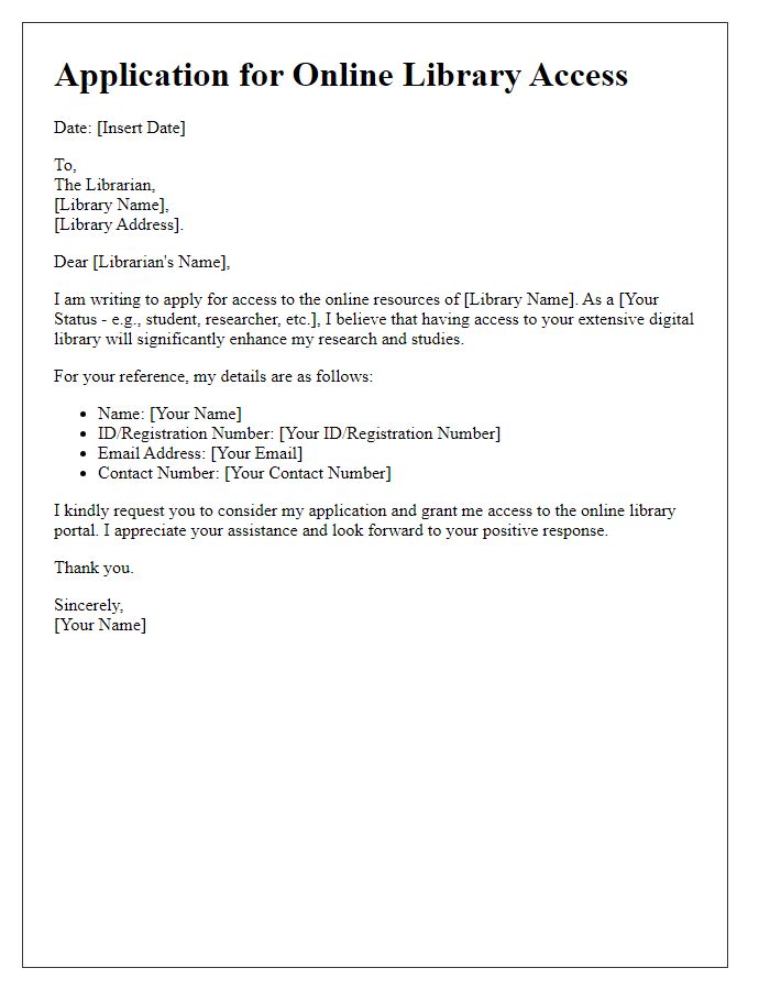 Letter template of application for online library access