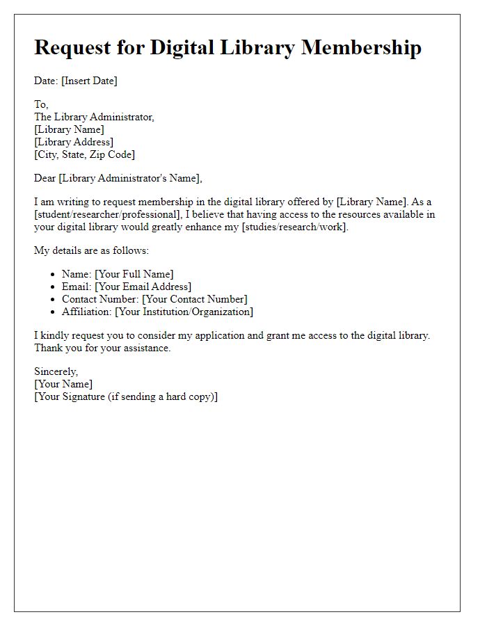 Letter template of request for digital library membership