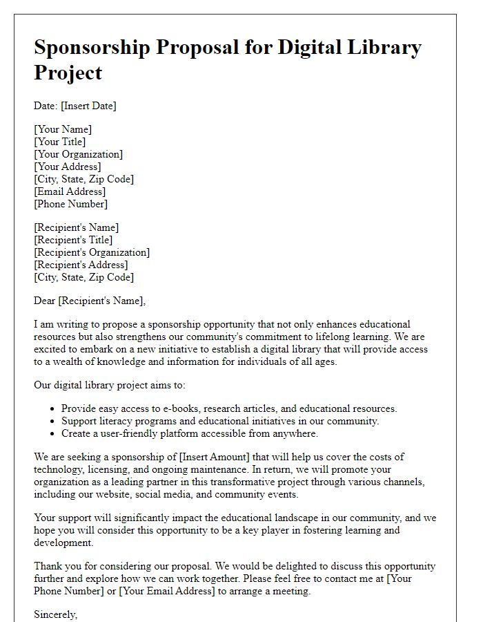 Letter template of sponsorship proposal for digital library project