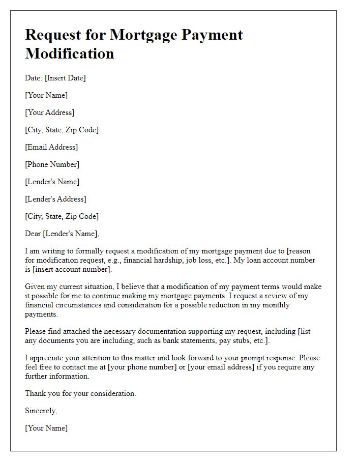 Letter template of submission for mortgage payment modification