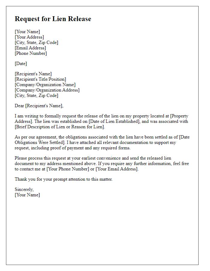 Letter template of request for lien release on property.