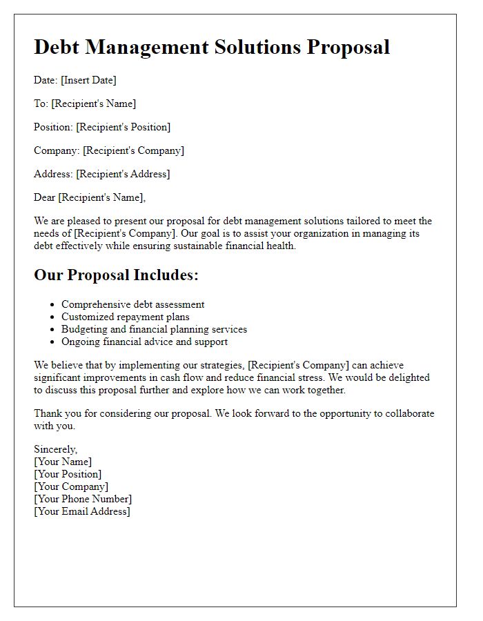 Letter template of proposal for debt management solutions