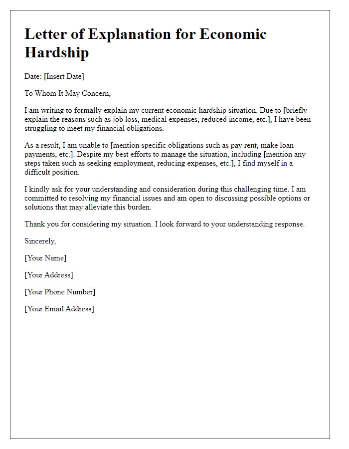 Letter template of economic hardship explanation