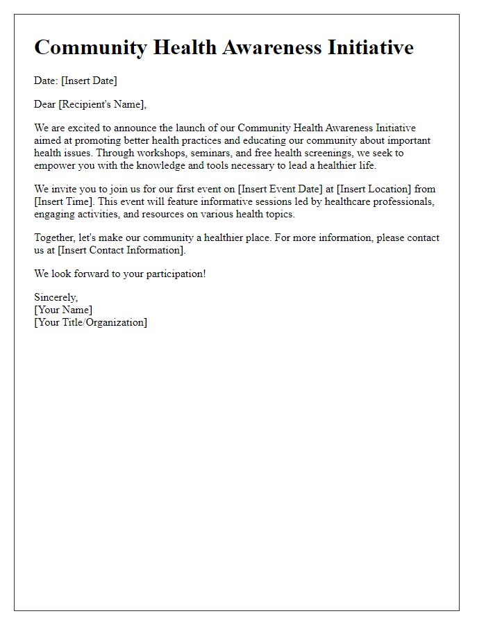 Letter template of community health awareness initiative