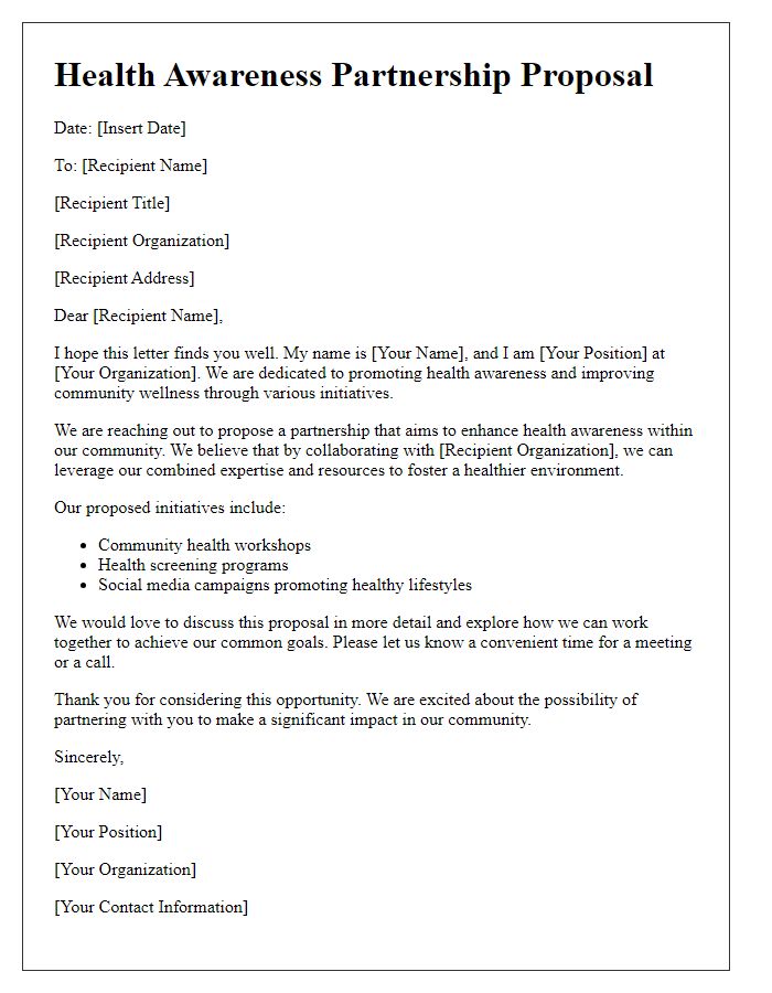 Letter template of health awareness partnership proposal