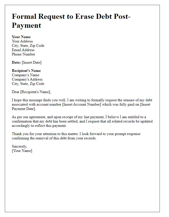 Letter template of formal request to erase debt post-payment