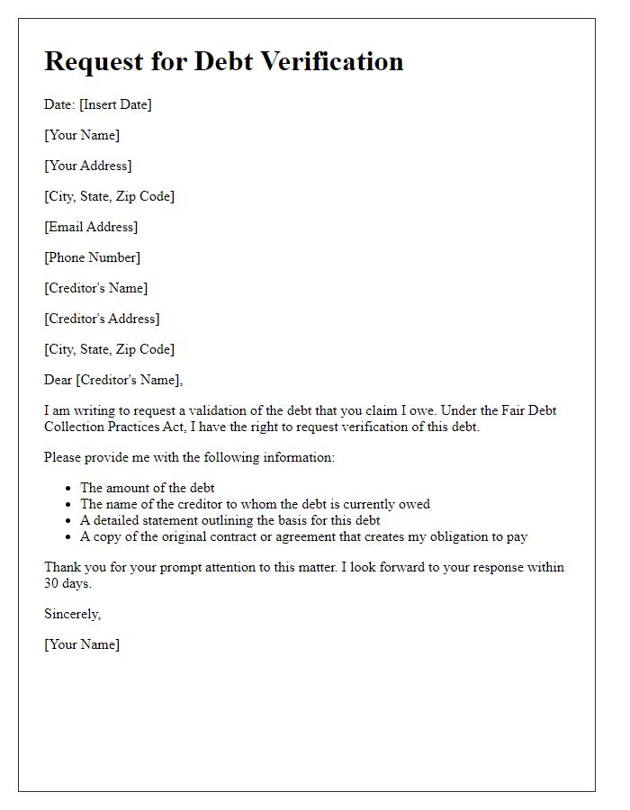 Letter template of request for debt verification