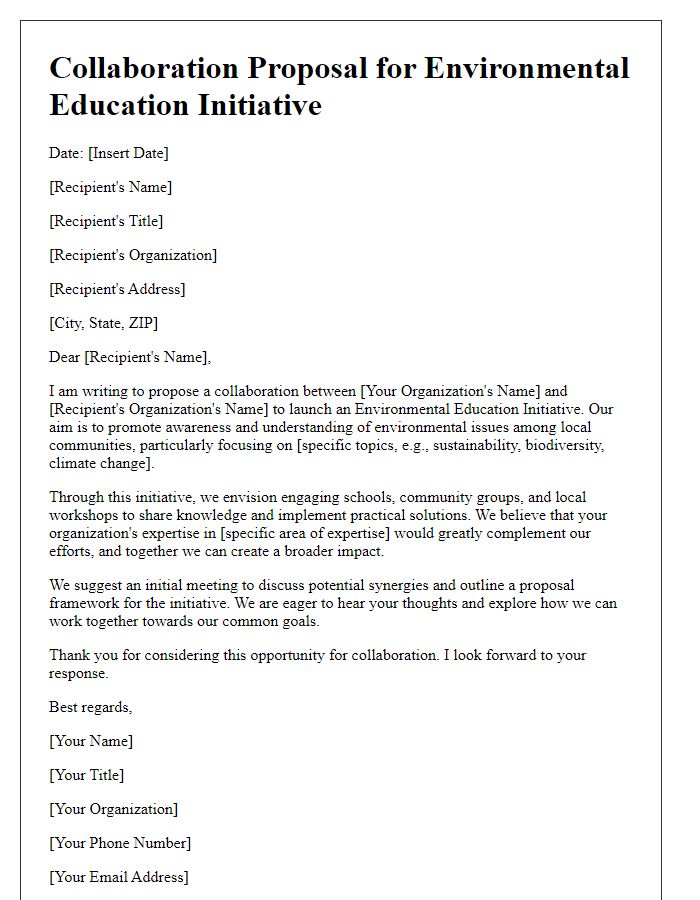 Letter template of collaboration proposal for environmental education initiative