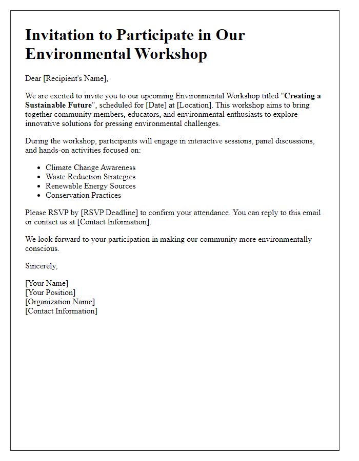 Letter template of outreach invitation for environmental workshop