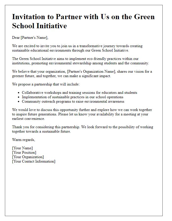 Letter template of partnership invitation for green school initiative