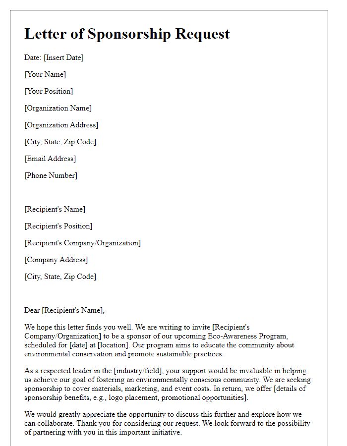 Letter template of sponsorship request for eco-awareness program