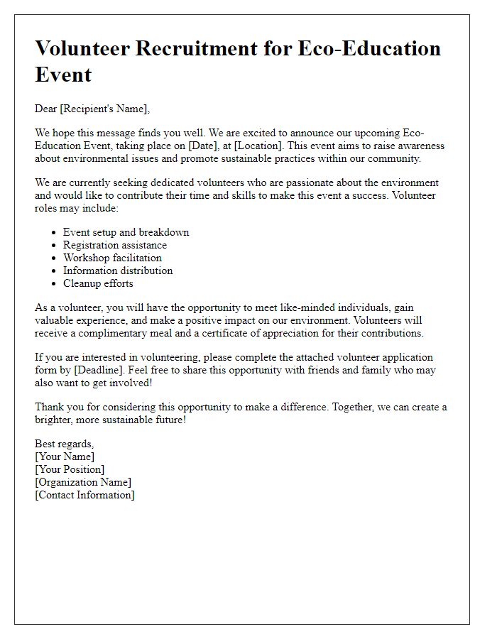 Letter template of volunteer recruitment for eco-education event