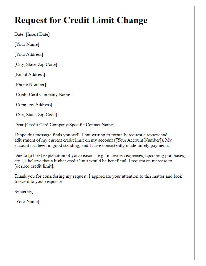 Letter template of formal request for credit limit change