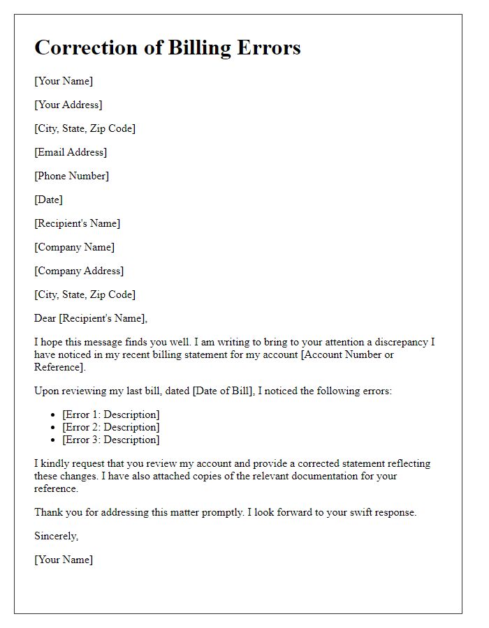 Letter template of correcting billing errors