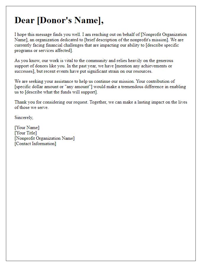 Letter template of nonprofit financial assistance appeal.