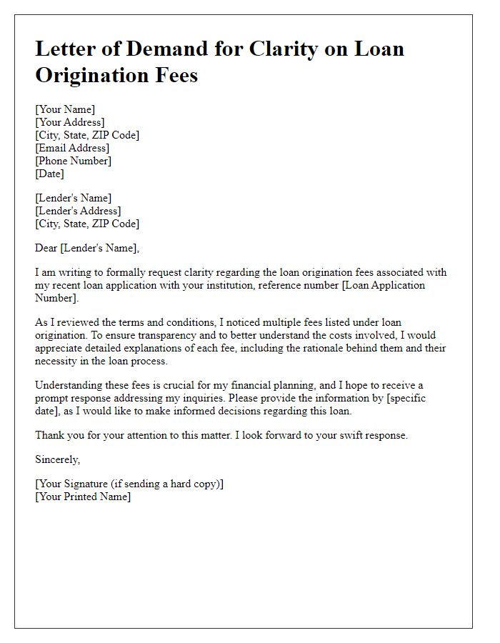 Letter template of demand for clarity on loan origination fees