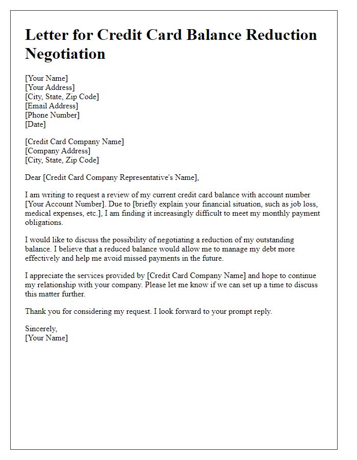 Letter template of credit card balance reduction negotiation