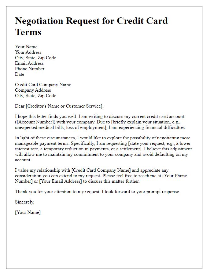 Letter template of credit card creditor negotiation