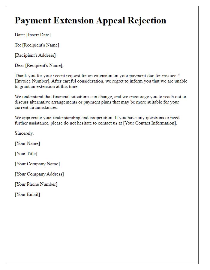 Letter template of appeal for payment extension rejection