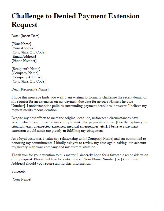 Letter template of challenging denied payment extension request