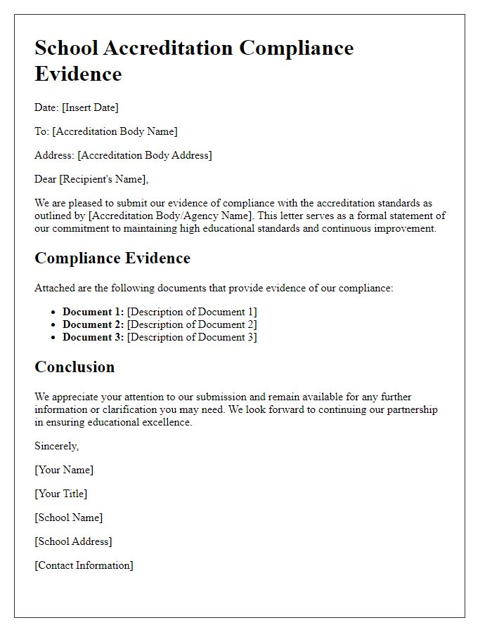 Letter template of school accreditation compliance evidence