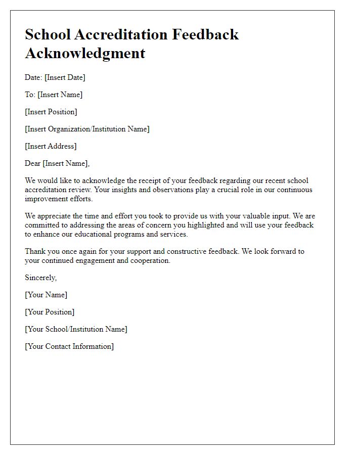 Letter template of school accreditation feedback acknowledgment