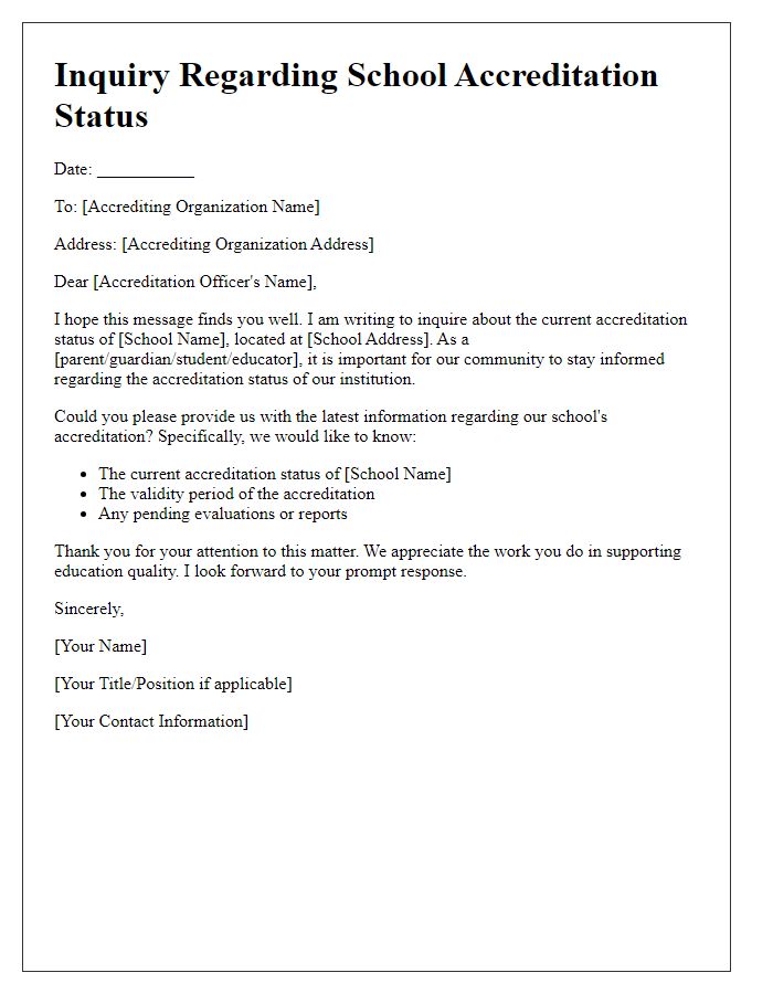 Letter template of school accreditation status inquiry