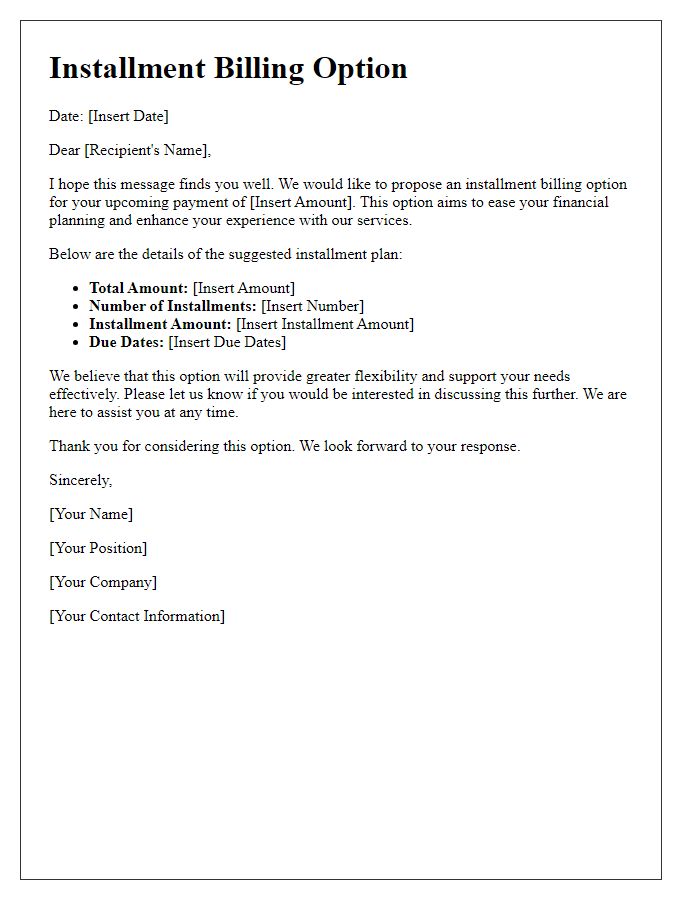 Letter template of installment billing option suggestion