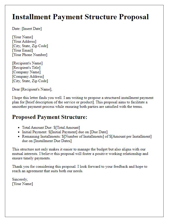 Letter template of installment payment structure proposal