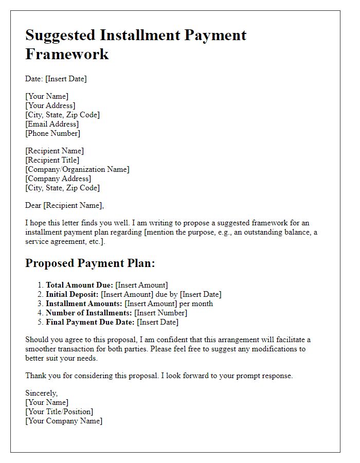 Letter template of suggested installment payment framework