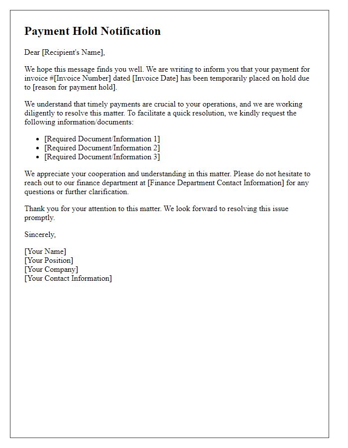 Letter template of B2B Payment Hold Communication