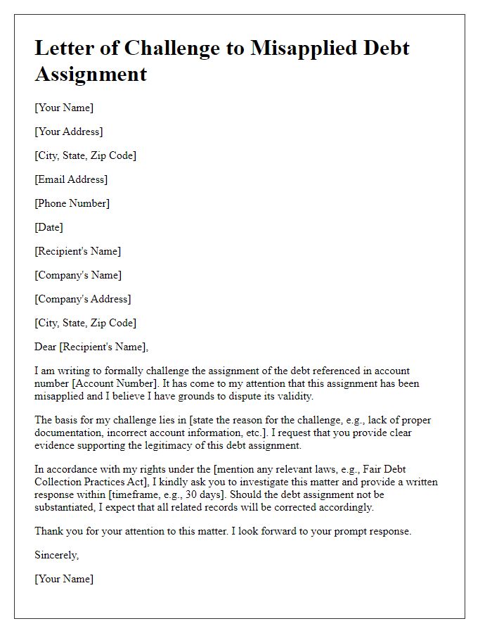 Letter template of challenge to misapplied debt assignment