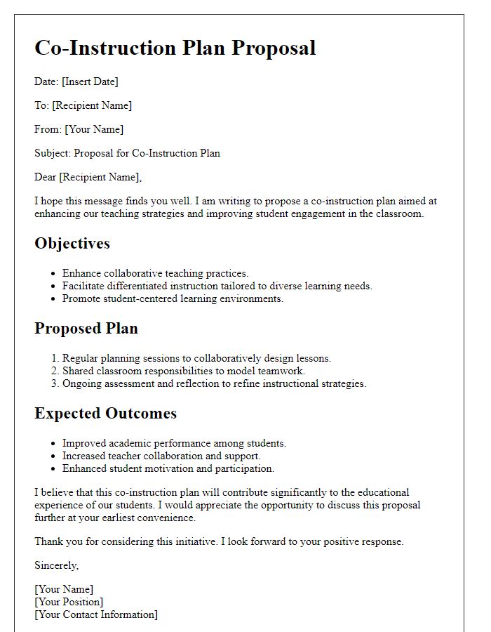 Letter template of co-instruction plan proposal