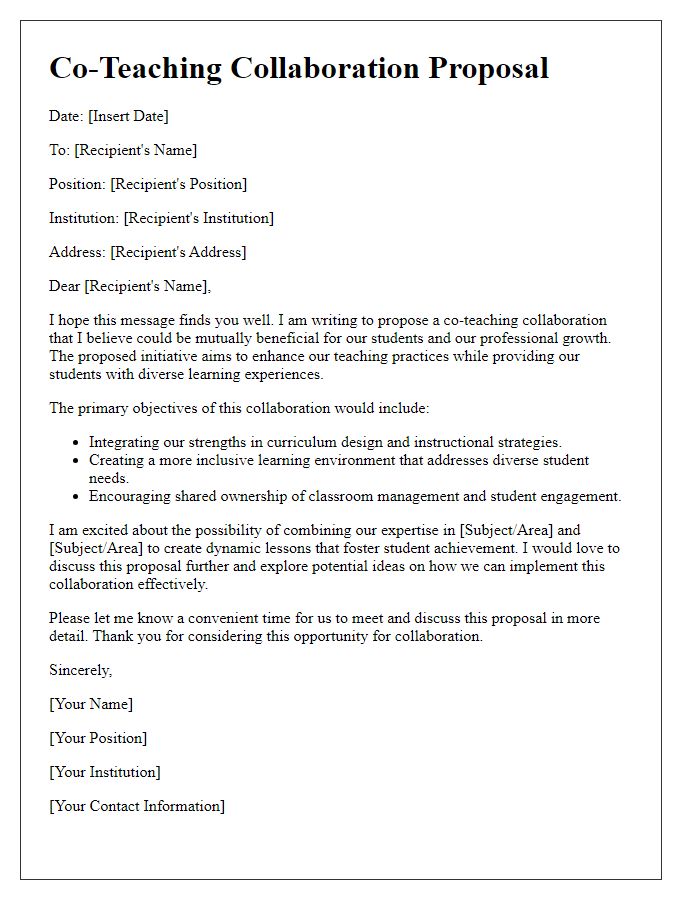 Letter template of co-teaching collaboration proposal