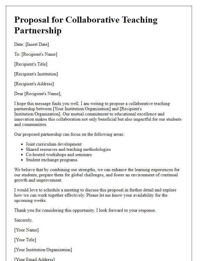 Letter template of collaborative teaching partnership proposal