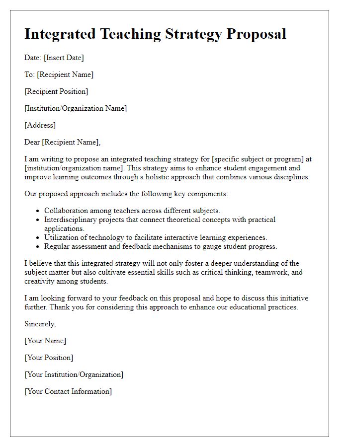 Letter template of integrated teaching strategy proposal