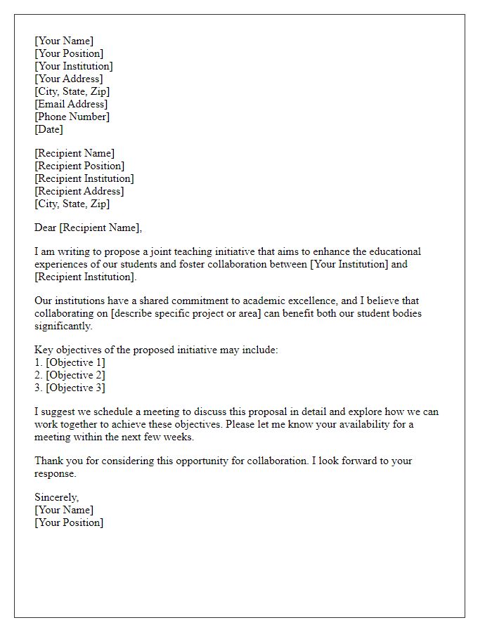 Letter template of joint teaching initiative proposal