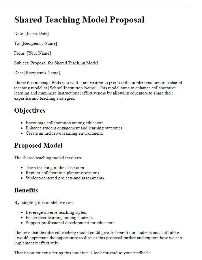 Letter template of shared teaching model proposal