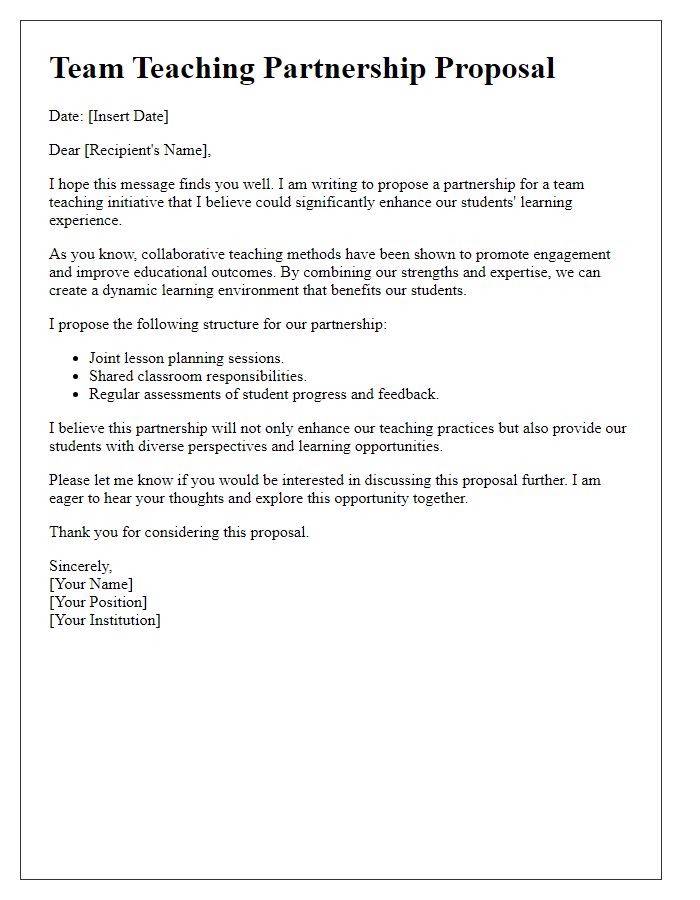 Letter template of team teaching partnership proposal