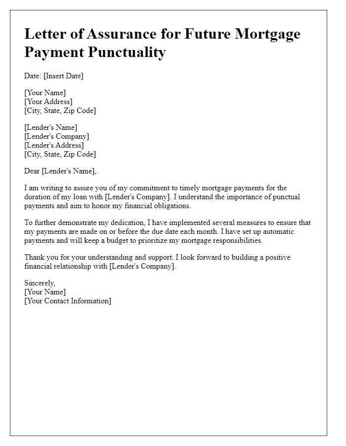 Letter template of assurance for future mortgage payment punctuality