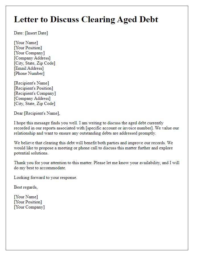 Letter template of discussion for clearing aged debt from reports